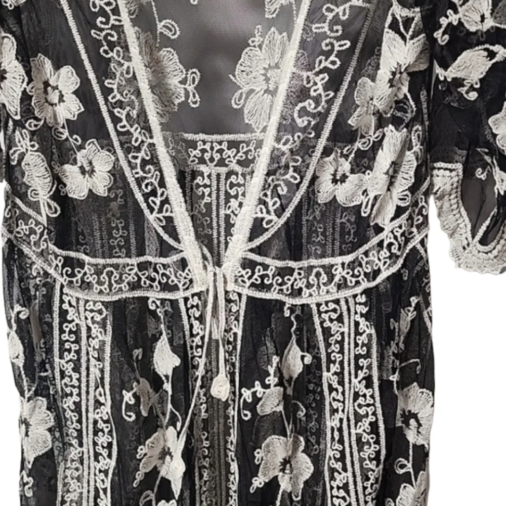 ASHA Gypsy Boho Embroidered Duster L M S Robe Maxi Dress Swim Cover Up Kimono - Picture 10 of 14